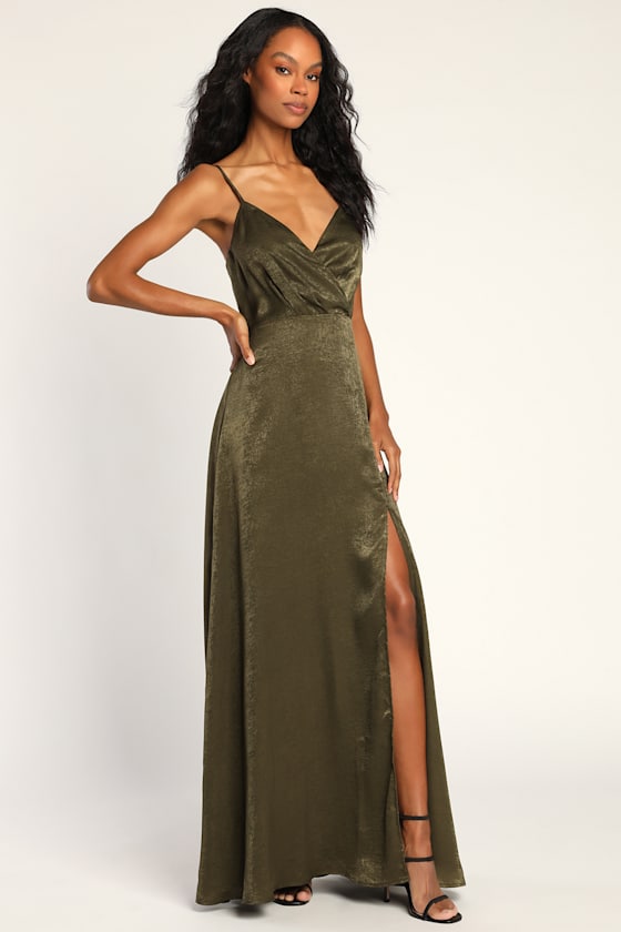 Constantine Olive Green Satin Maxi Dress 4