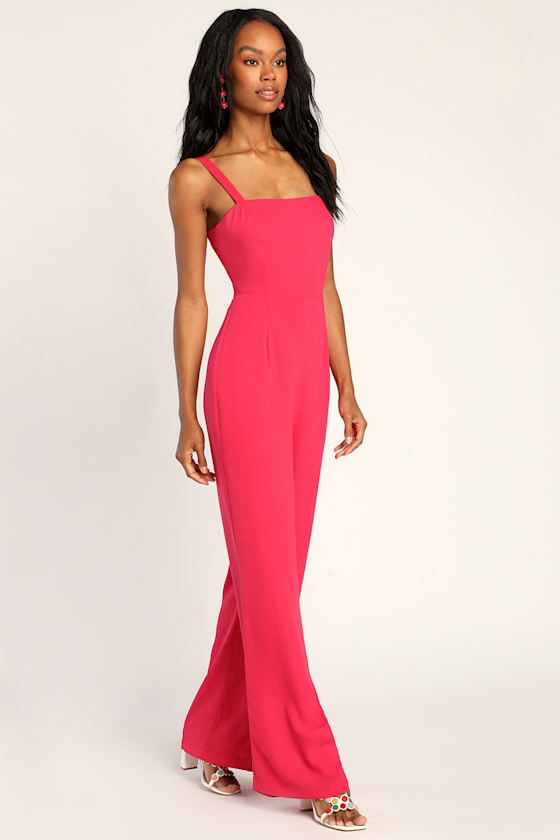Hot Pink Jumpsuit TieBack Jumpsuit WideLeg Jumpsuit Lulus