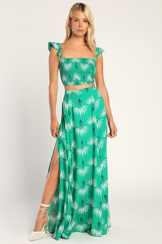 Green Dress - Floral Print Dress - Two-Piece Maxi Dress - Lulus