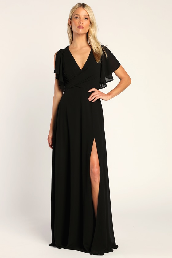 Black Split Sleeve Dress - Flutter Sleeve Maxi Dress - Maxi Dress - Lulus