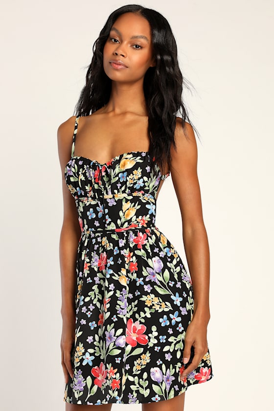 Black Floral Print Dress Backless Dress Floral Mini Dress Lulus