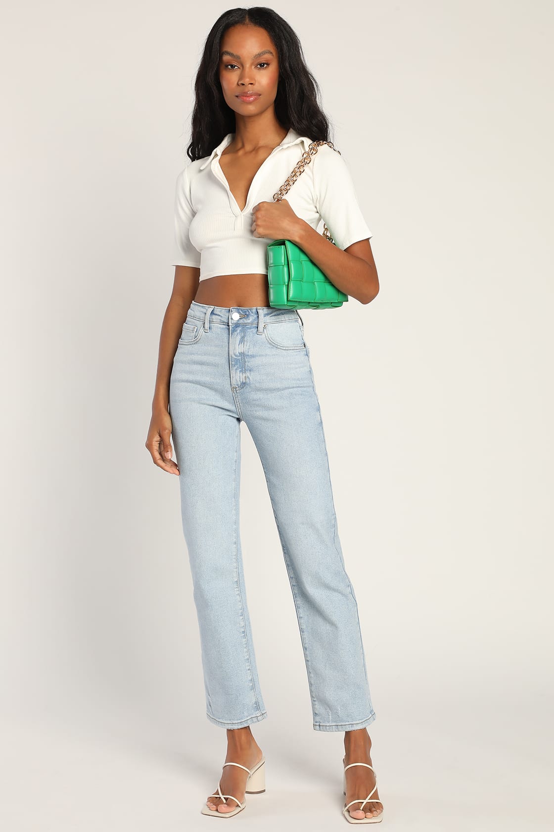 Delightful Diva Light Wash Denim High Rise Straight Jeans