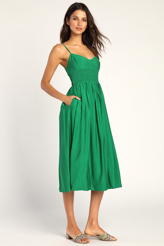 Full Heart Green Smocked Midi Dress 4
