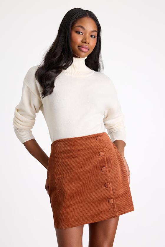 Katherina Rust Brown Button Front Corduroy Skirt 2