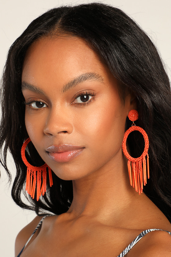 Orange fringe earrings discount