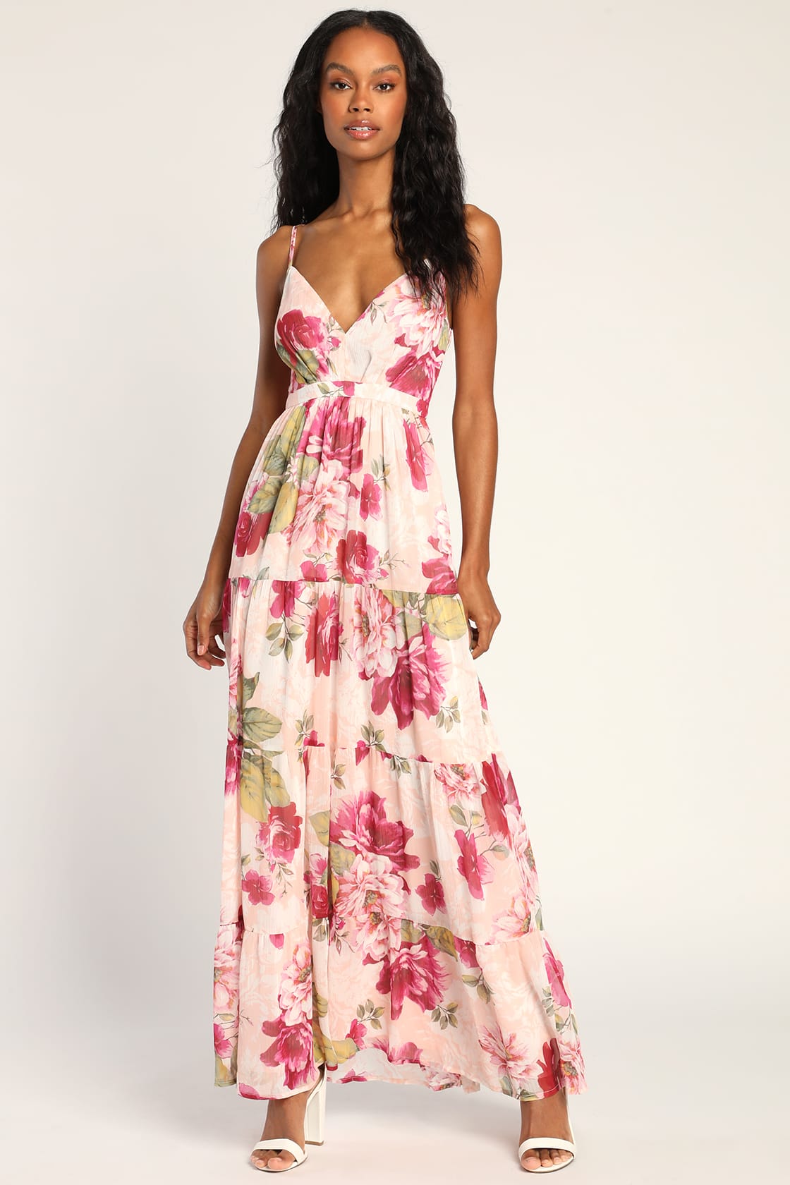 Blush Pink Maxi Dress - Tiered Chiffon Dress - Floral Maxi Dress - Lulus