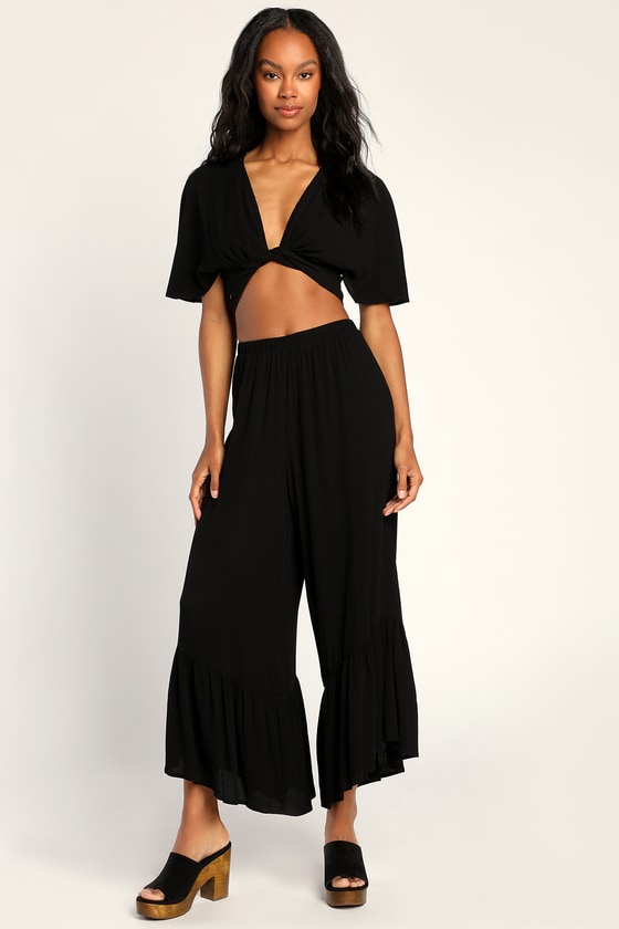 Black Two-Piece Jumpsuit - Co-Ord Jumpsuit - Wide-Leg Jumpsuit - Lulus