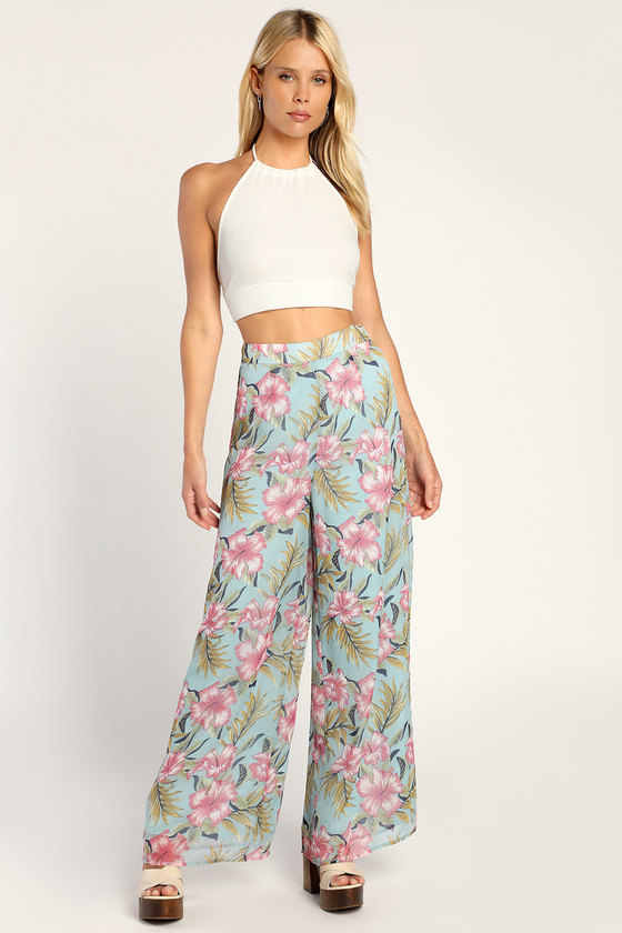 Blue Print Pants - Tropical Print Pants - High-Waisted Pants - Lulus