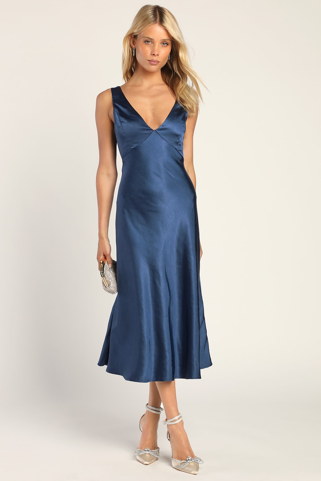 Incredible Love Navy Satin Cowl Back Midi Slip Dress