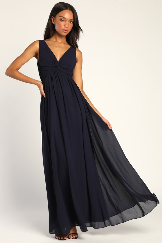 Navy Blue Maxi Dress - Twist-Front Dress - Blue Sleeveless Dress - Lulus