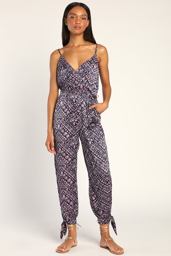 Purple Global Print Jumpsuit - Ankle Tie Jumpsuit - Jumpsuit - Lulus