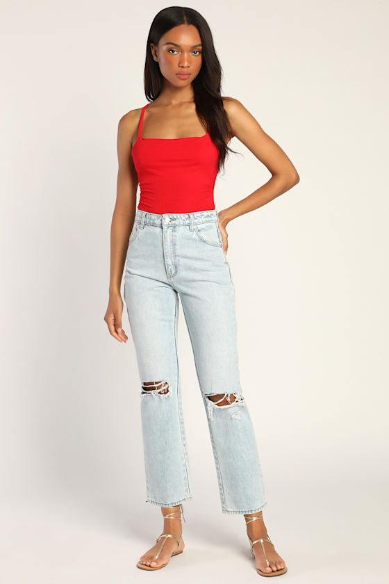 Heights Red Ribbed Strappy Backless Bodysuit 3
