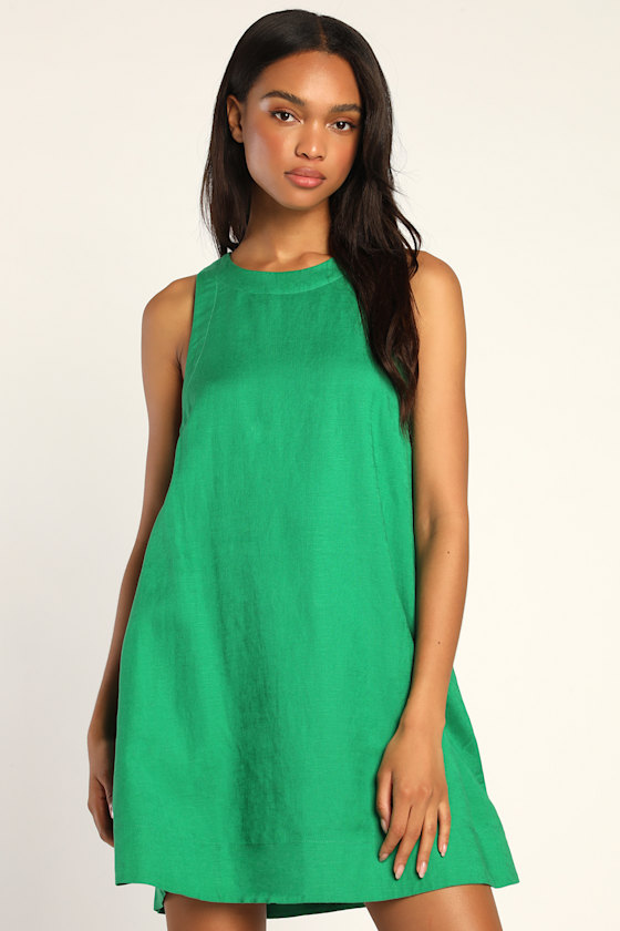 Green Linen Shift Dress Shift Mini Dress Dress with Pockets Lulus