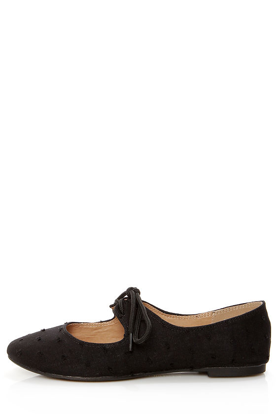 Restricted Scrabble Black Swiss Dot Lace-Up Ballet Flats - $38.00 - Lulus