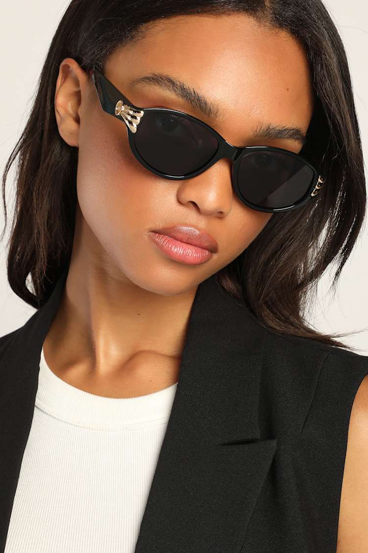 Le Specs Bombshell Sunglasses - Black Oval Sunglasses - Lulus