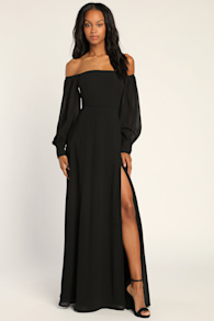Feel the Romance Black Off-the-Shoulder Maxi Dress 2