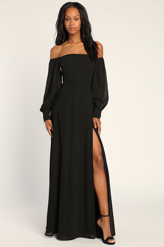 Feel the Romance Black Off-the-Shoulder Maxi Dress 2