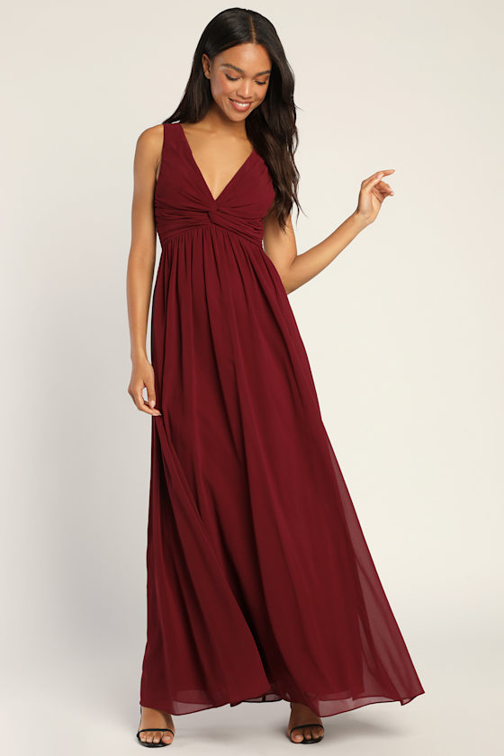 Burgundy Maxi Dress TwistFront Dress Sleeveless Dress Lulus