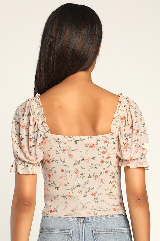 Blush Floral Top - Ruched Top - Women's Top - Short Sleeve