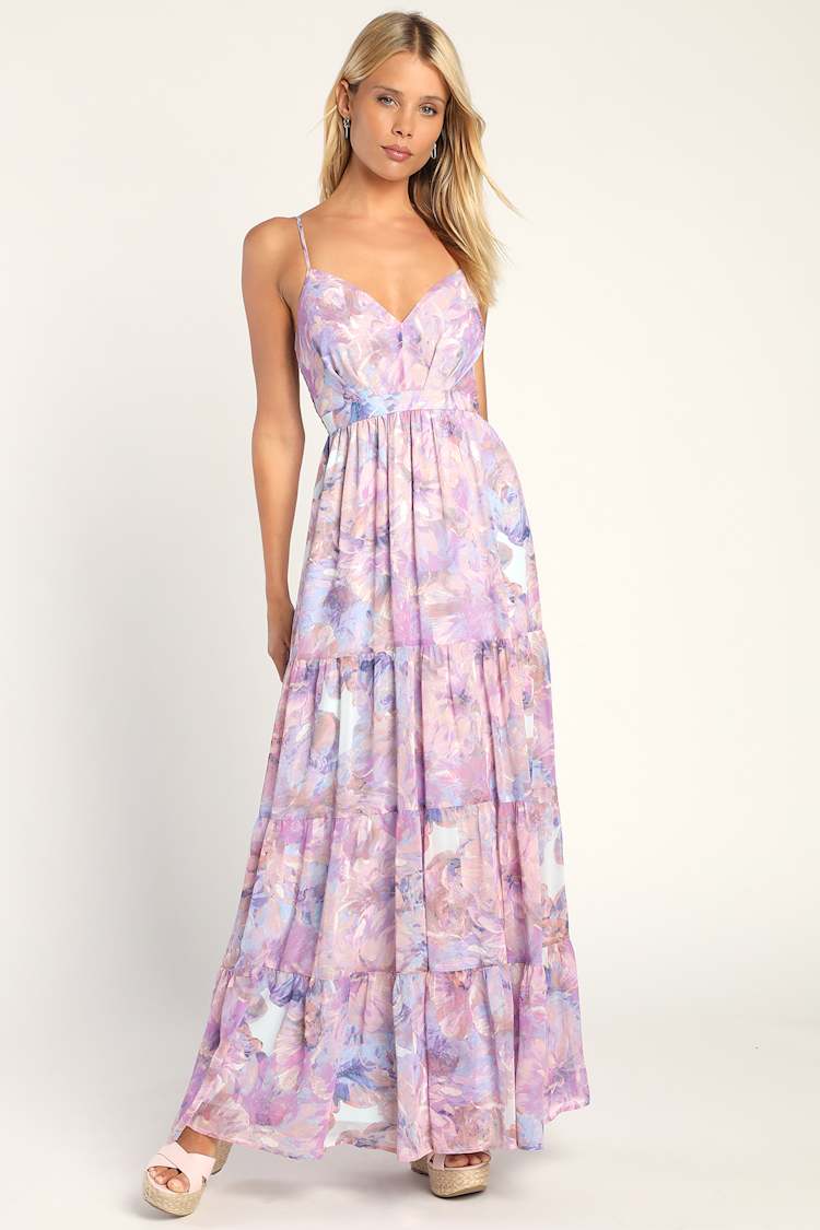 Lavender Floral Maxi Dress - Tiered Maxi Dress - Sleeveless Dress - Lulus