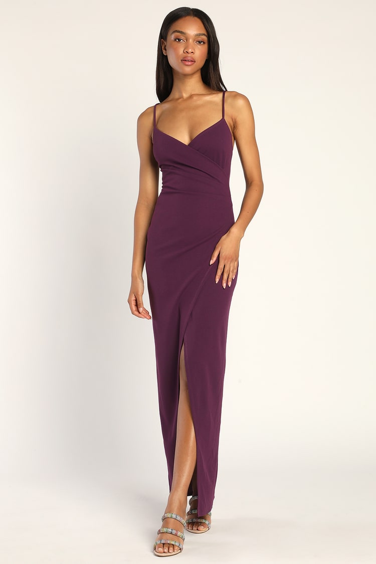 Sweetest Admirer Purple Ruched Surplice Maxi Dress