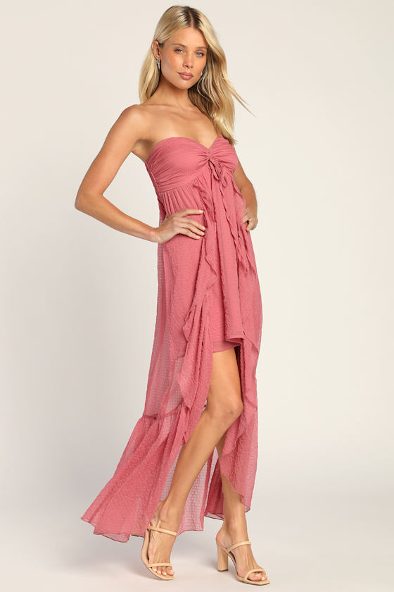 Airy Aura Rusty Rose Strapless Ruffled High-Low Dress 5