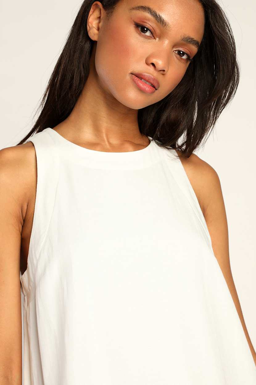 White Linen Shift Dress - Shift Mini Dress - Dress with Pockets - Lulus