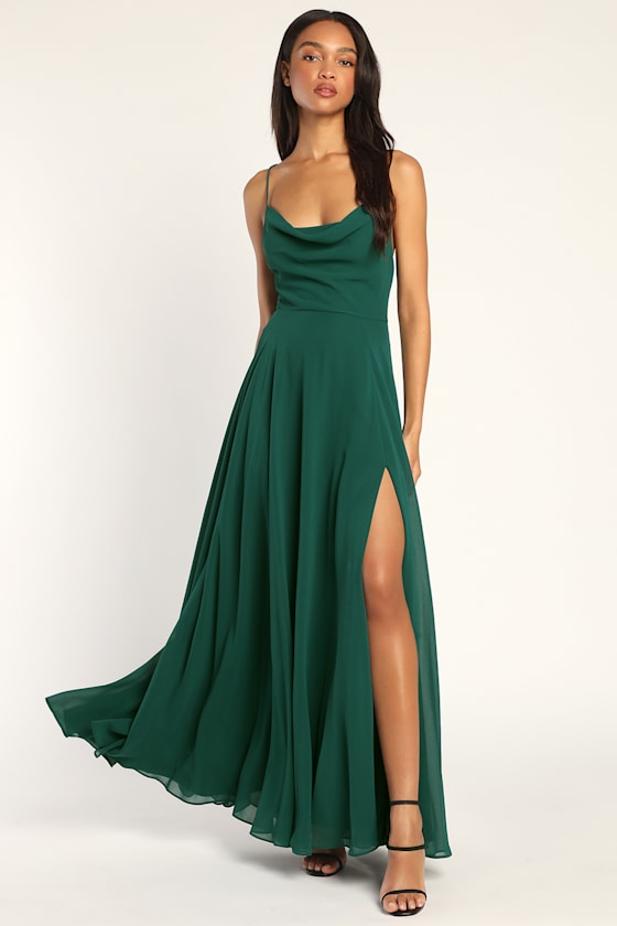 Romantically Speaking Emerald Cowl Lace-Up Maxi Dress 4