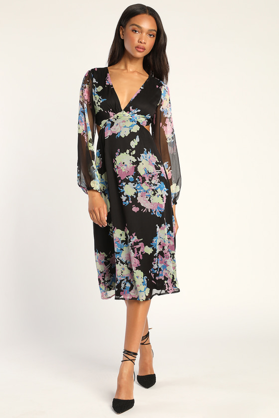 Sheer printed midi dress sale
