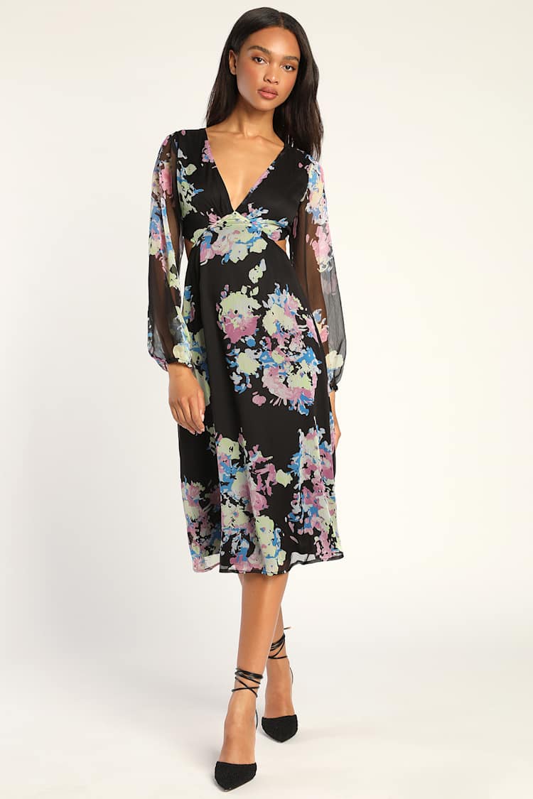 sheer printed midi dress Sheer Floral Print Short Sleeve Midi Dress sm