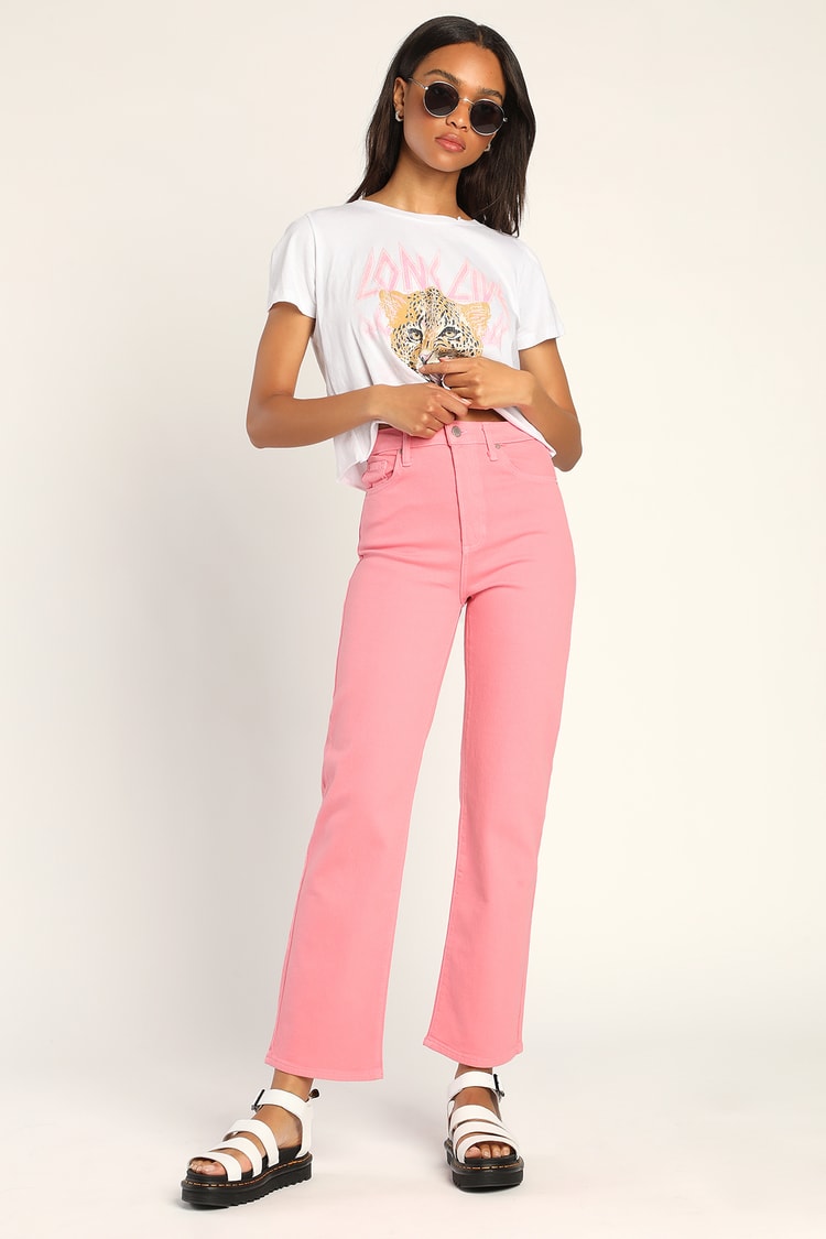 Pink Denim Jeans - High-Waisted Jeans - Pink Dad Jeans - Lulus