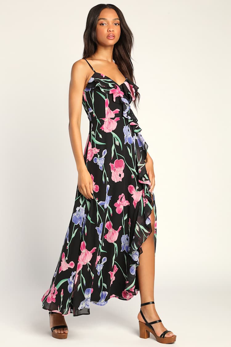 green emerald velvet dress Pine Floral Print V Neck Sleeveless Maxi Dress