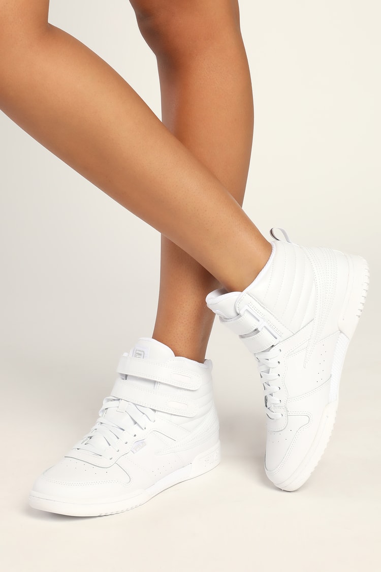 F-14 White Padded Lace-Up High Top Sneakers
