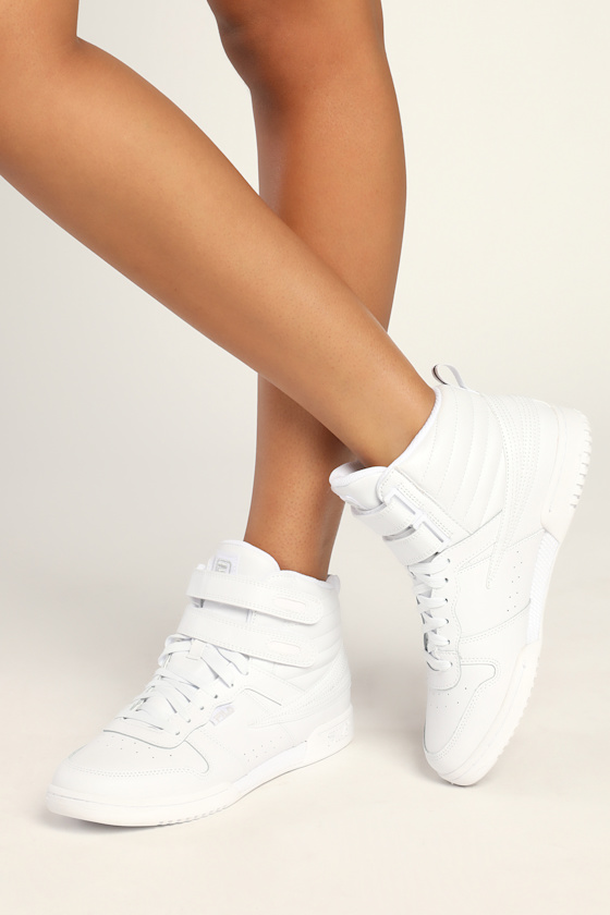 F-14 White Padded Lace-Up High Top Sneakers 1