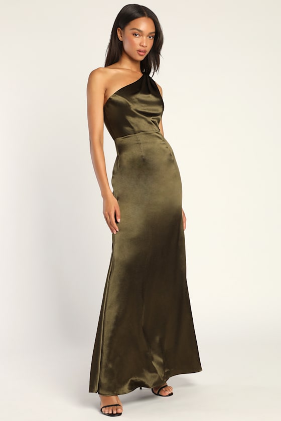 Olive Green Maxi Dress Satin Maxi Gown OneShoulder Dress Lulus — free download