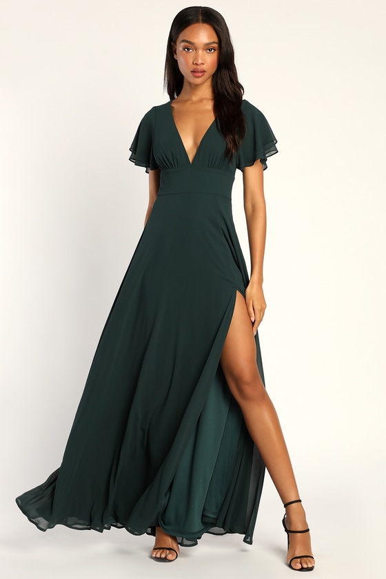 Promise of Love Emerald Flutter Sleeve Maxi Dress