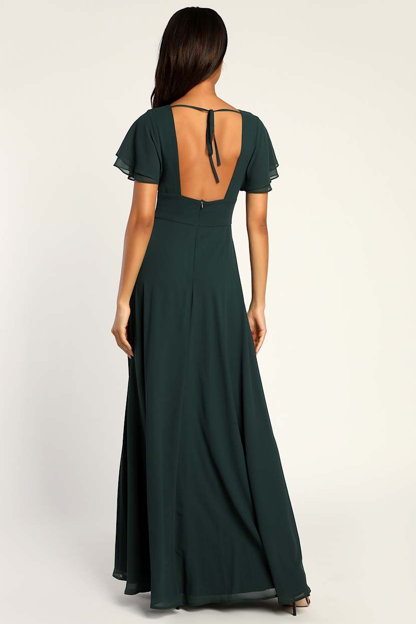 Flutter Sleeve Dress - Emerald Bridesmaid Dress - V-Neck Maxi - Lulus Flutter Sleeve Dress - Emerald Bridesmaid Dress - V-Neck Maxi - Lulus