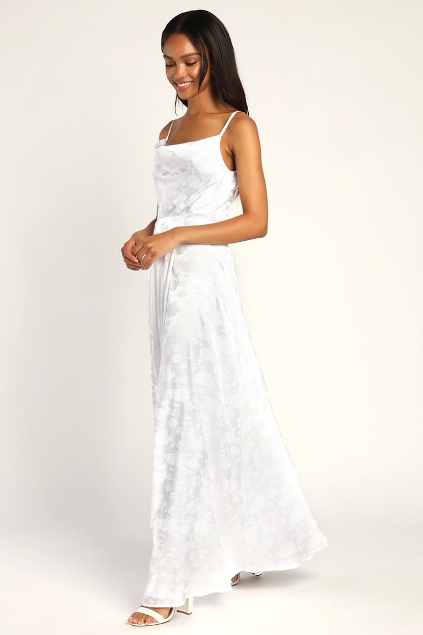 Simply Dreamy White Satin Floral Jacquard Maxi