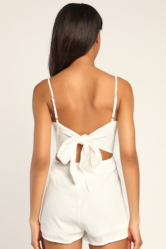 Summertime Delight White Tie-Back Sleeveless Romper 3