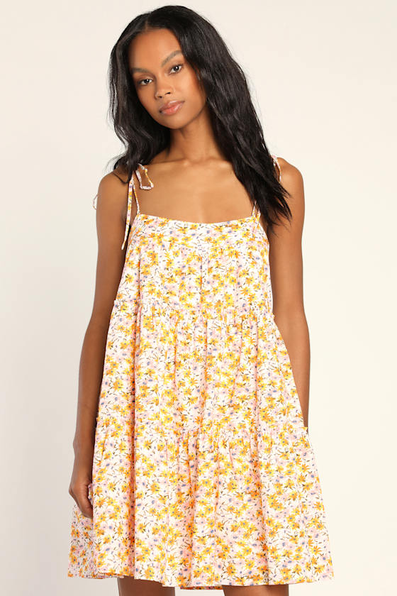 Sweet Pea Style White Floral Tie Strap Tiered Mini Dress 2