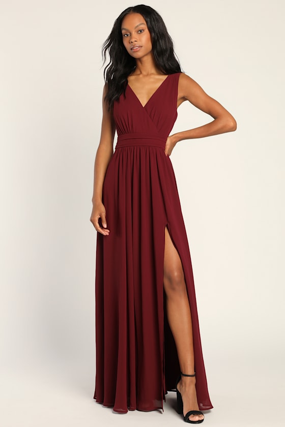 ◆Loulouseoul◆ Check Flower Slim Long Dress burgundy Burgundy Floral Maxi Dress - Velvet Dress - One-Shoulder