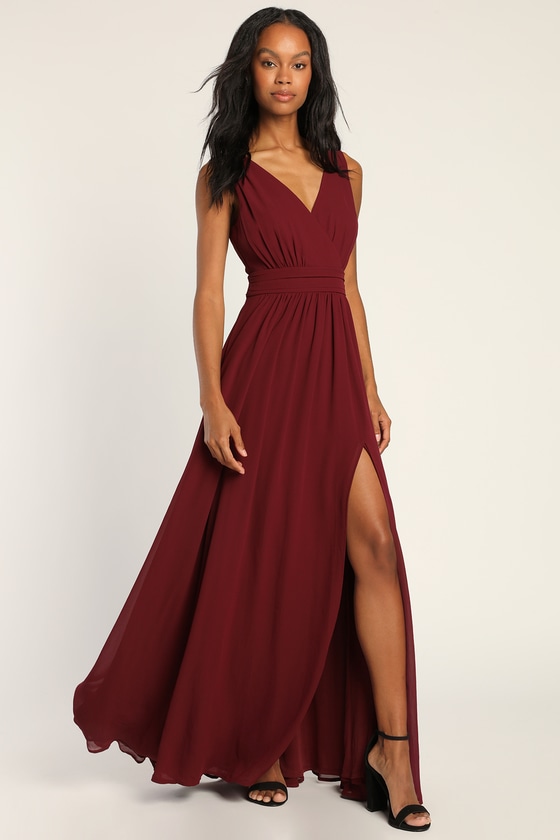 Burgundy Maxi Dress - Sleeveless Maxi Dress - Surplice Gown - Lulus