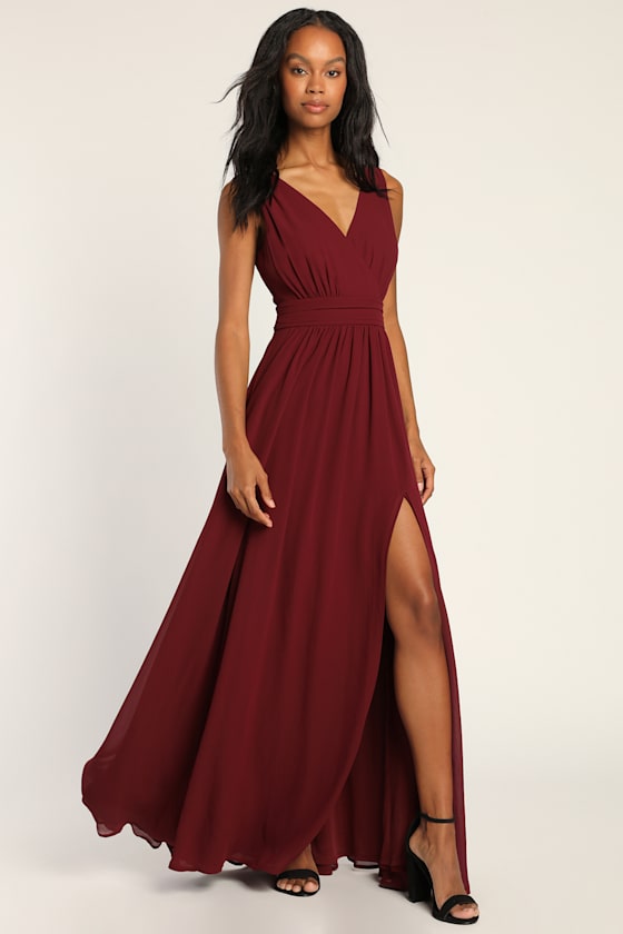 Thoughts of Hue Burgundy Surplice Maxi Dress 4