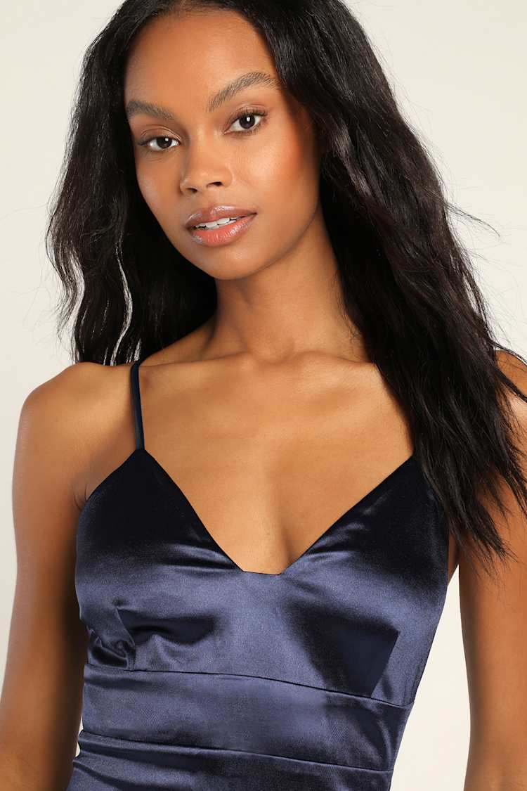Blue Midi Dress - Satin Dress - Bodycon Dress - V-Neck Dress - Lulus Blue Midi Dress - Satin Dress - Bodycon Dress - V-Neck Dress - Lulus