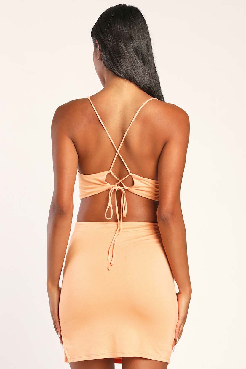 open lace back dress Vienna Prom 60100 Size 0 Orange Sequin Homecoming Dress Slit V-Neck Cut Out Bodice Cocktail main image 1