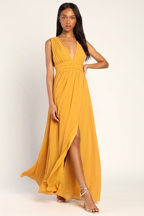 Mustard Gown with Embellished Long Sleeves – Studio East6