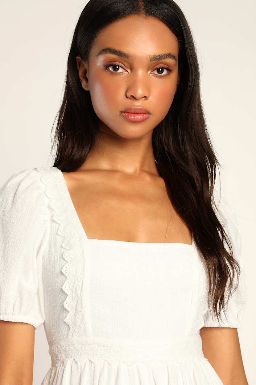 backless puff sleeve dress White Textured Mini - Dress - Dress highneck Eudora Lace Chiffon V-neck SIZE:XXL 4% polyester Lining