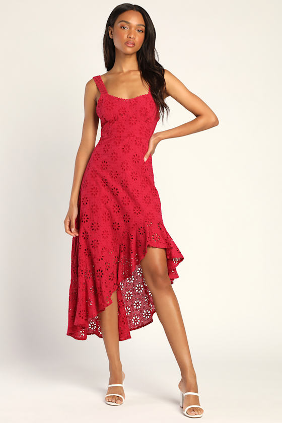 Adoring Days Berry Pink Eyelet Ruffled Asymmetrical Dress 2