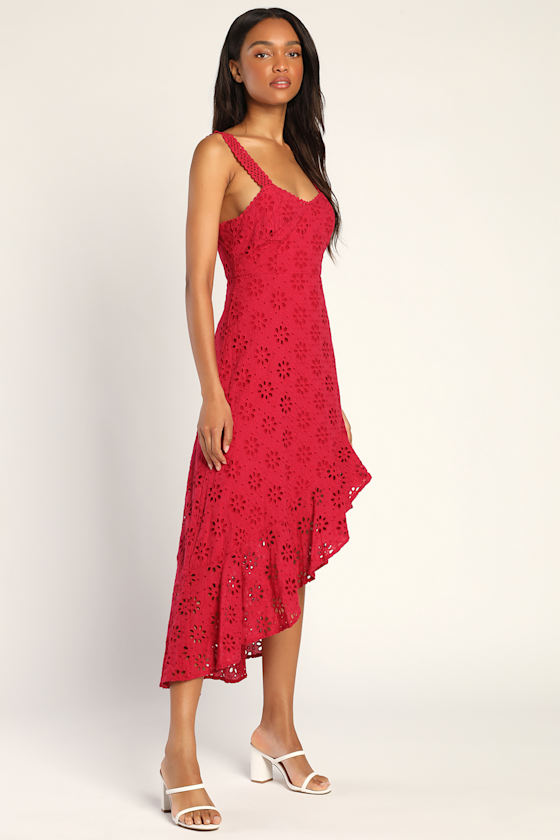 Adoring Days Berry Pink Eyelet Ruffled Asymmetrical Dress 4
