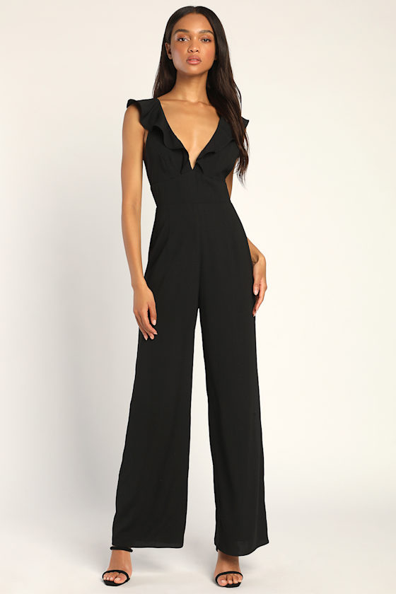 Fancy Flirtation Black Ruffled Sleeveless Wide-Leg Jumpsuit 4